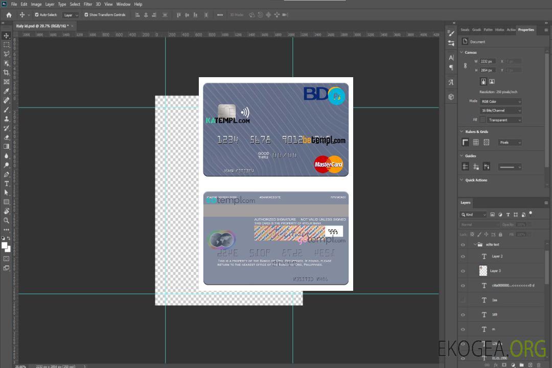 Philippines Banco de Oro mastercard, modèle entièrement modifiable au format PSD template